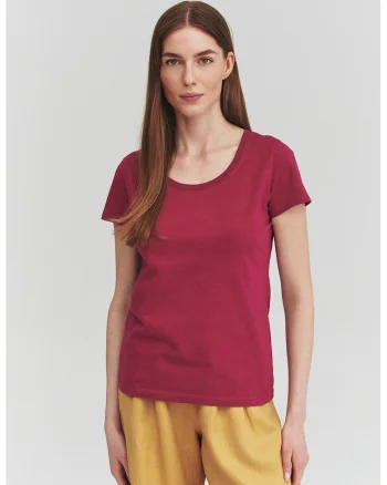 Tricou de bumbac cu decolteu rotund, Rosu