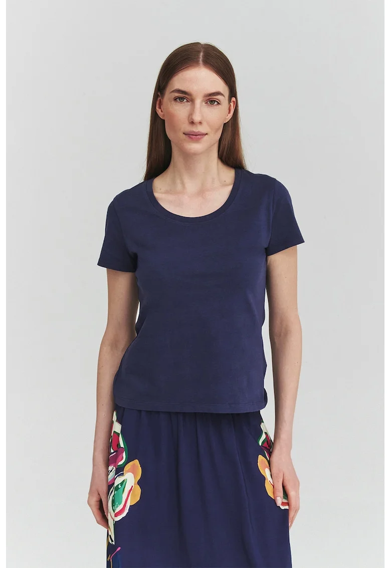 Tricou de bumbac cu decolteu rotund, Violet