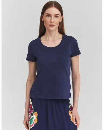 Tricou de bumbac cu decolteu rotund, Violet