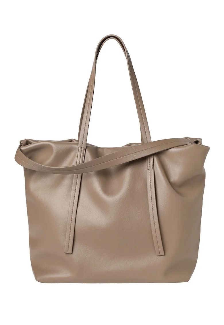 Geanta shopper de piele ecologica cu etui interior cu fermoar, Maro taupe deschis