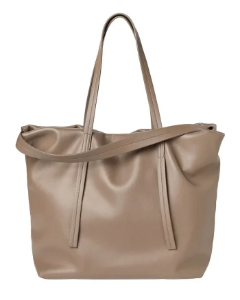 Geanta shopper de piele ecologica cu etui interior cu fermoar, Maro taupe deschis