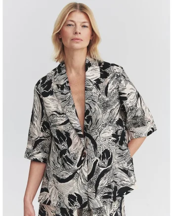 Sacou din amestec de in cu model abstract, Negru/Bej deschis