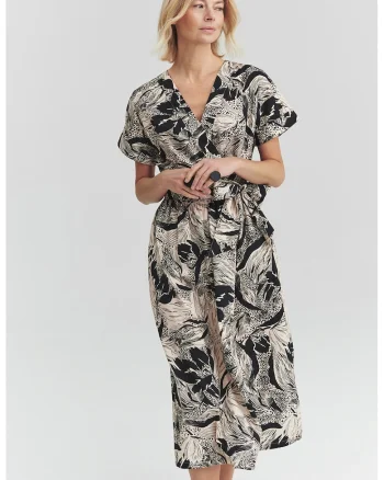 Rochie din bumbac cu croiala petrecuta, Negru/Alb murdar