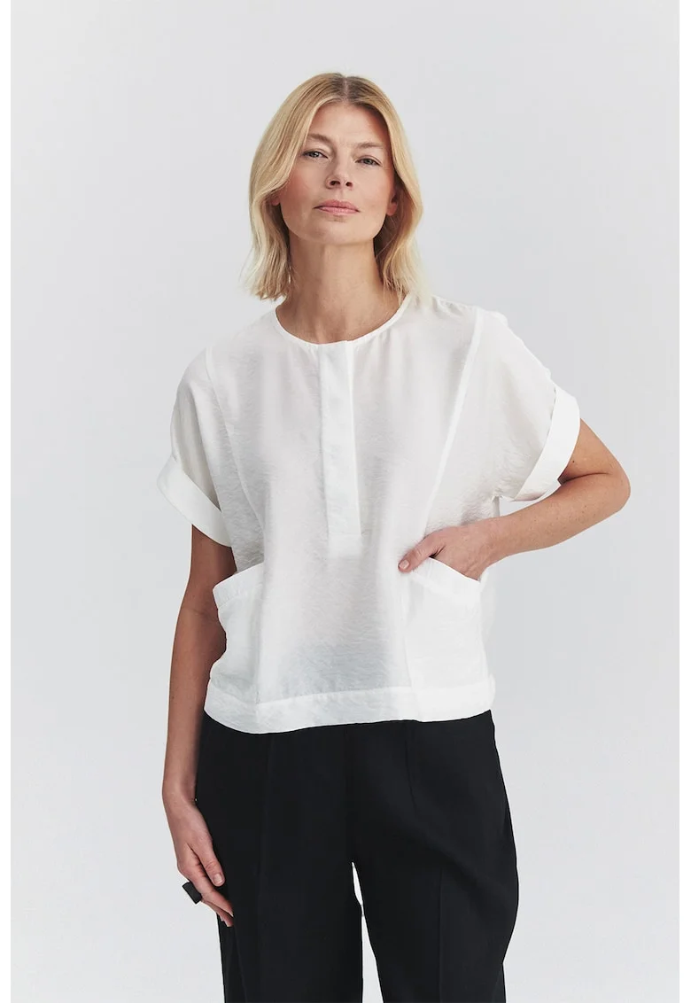 Bluza cu maneci scurte si buzunare, Alb optic