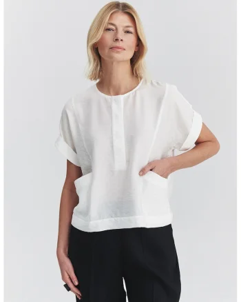Bluza cu maneci scurte si buzunare, Alb optic