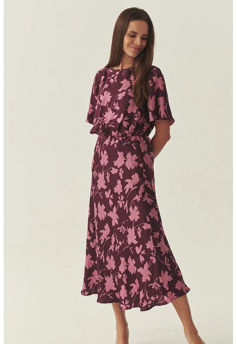 Rochie vaporoasa cu model floral, Roz deschis/Violet pruna