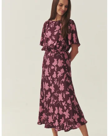 Rochie vaporoasa cu model floral, Roz deschis/Violet pruna