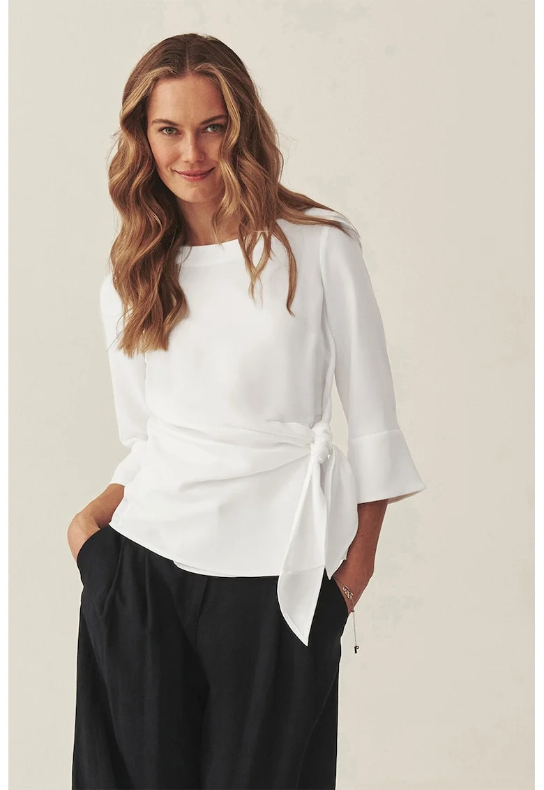 Bluza cu maneci 3/4 si model nod, Alb optic