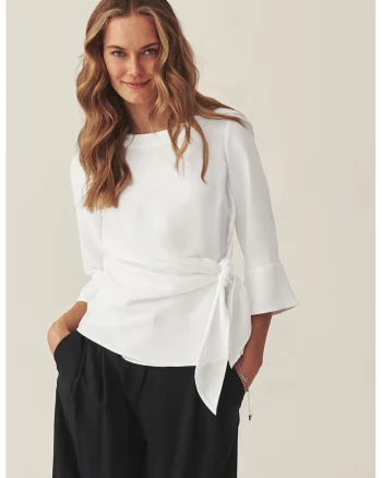 Bluza cu maneci 3/4 si model nod, Alb optic