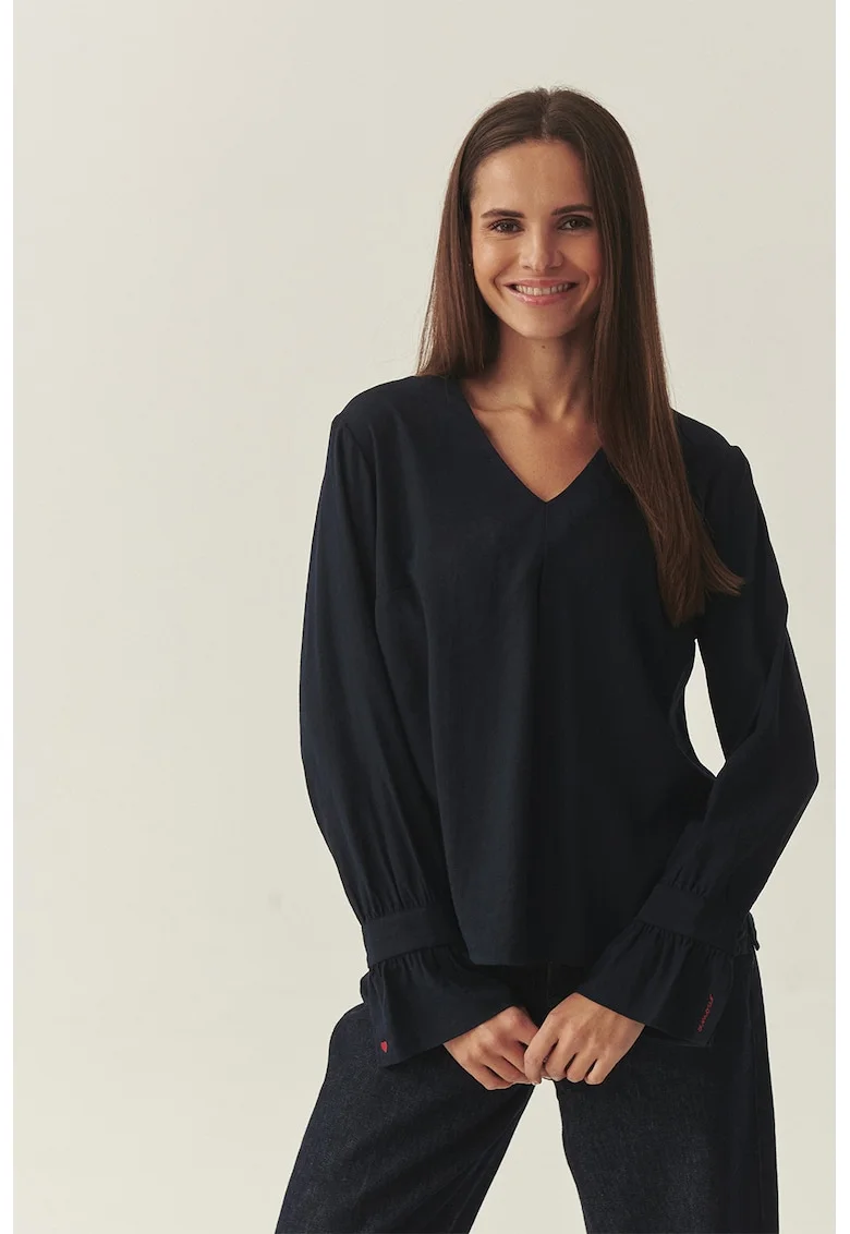 Bluza lejera cu decolteu in V, Negru