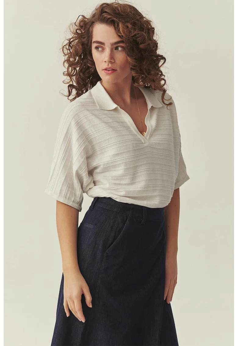 Bluza polo striata, Alb murdar