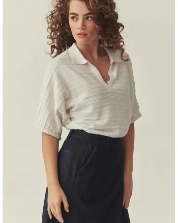 Bluza polo striata, Alb murdar