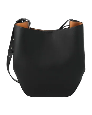 Geanta de piele cu bareta de umar si etui detasabil, Negru
