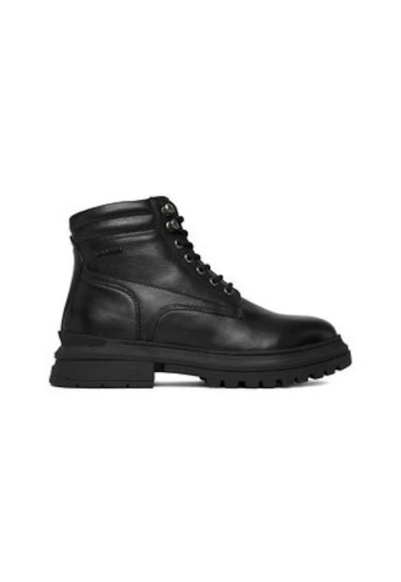 Ghete barbati  , piele naturala, negru, cu fermoar, rotund
