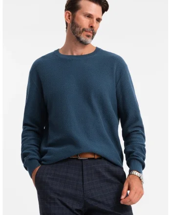 Pulover de bumbac cu aspect texturat, Albastru inchis
