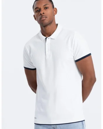 Tricou polo din bumbac pique, Alb optic