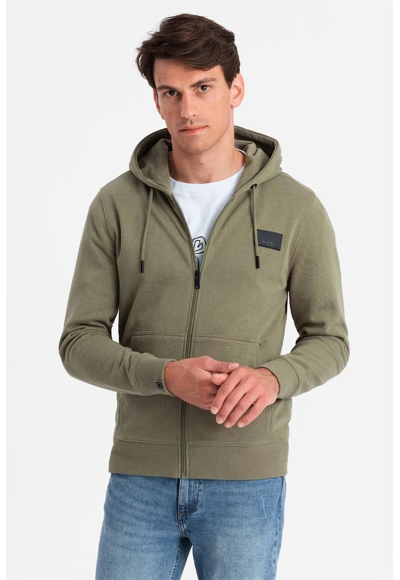 Hanorac regular fit cu fermoar si buzunare, Verde inchis