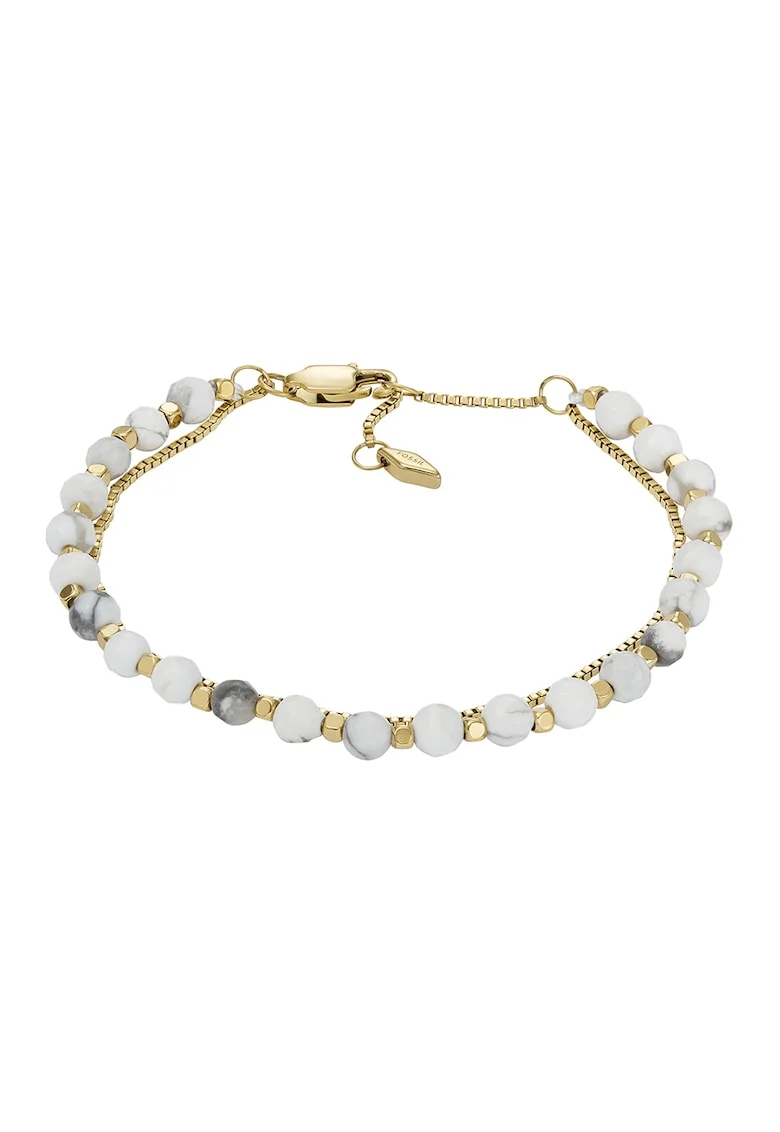 Bratara cu talisman de howlite, Alb/Auriu