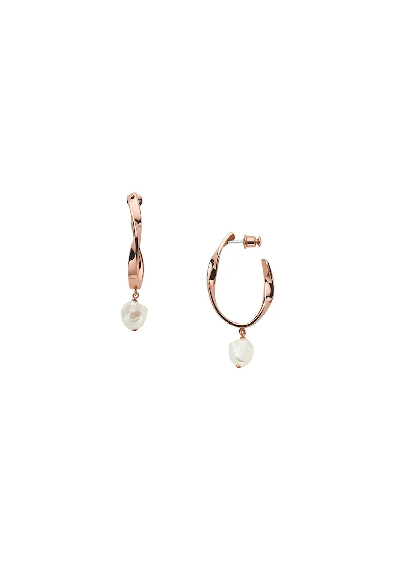 Cercei drop decorati cu perle de apa dulce, Auriu rose