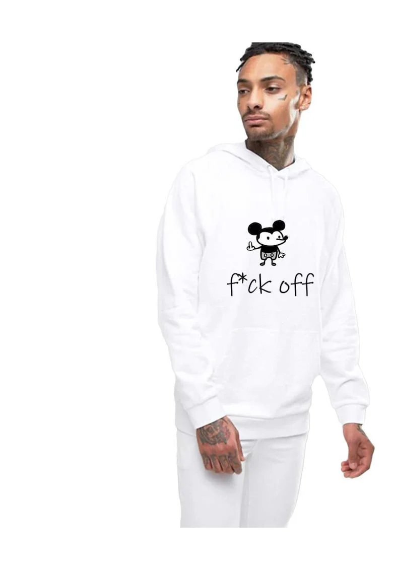 Hanorac Barbati Alb - f*ck off Mickey Mouse