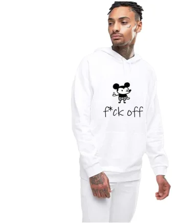Hanorac Barbati Alb - f*ck off Mickey Mouse