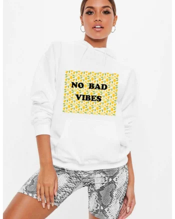 Hanorac dama alb - No Bad Vibes