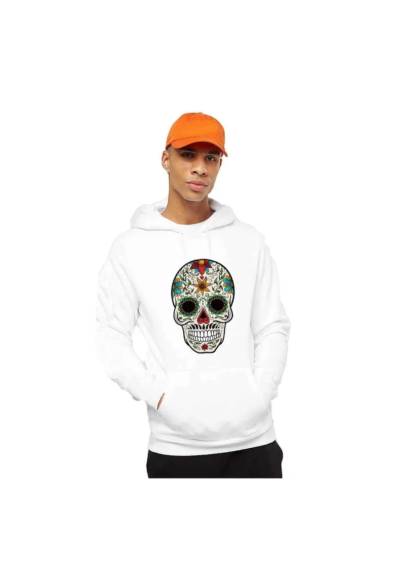 Hanorac Barbati Alb, Sugar Skull Colorful, Alb