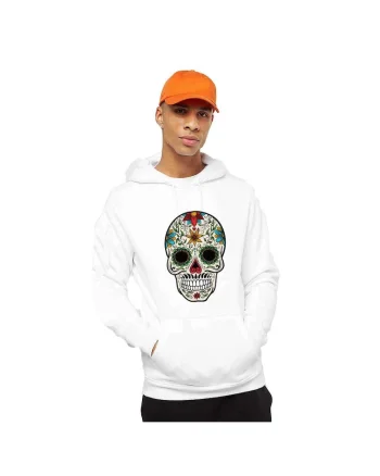 Hanorac Barbati Alb, Sugar Skull Colorful, Alb