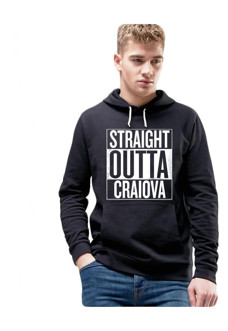Hanorac Barbati Negru- Straight Outta Craiova