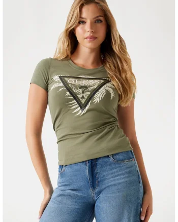 Tricou slim fit cu logo, Verde feriga