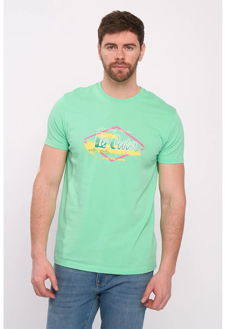 Tricou cu logo pe piept, Galben/Roz/Verde menta
