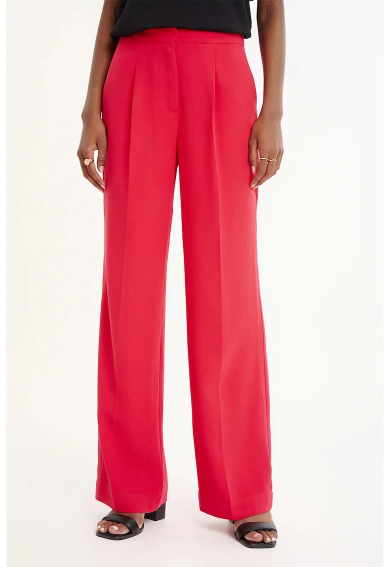 Pantaloni cu talie inalta si croiala ampla, Coral