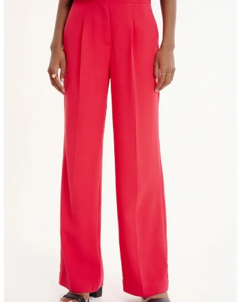 Pantaloni cu talie inalta si croiala ampla, Coral