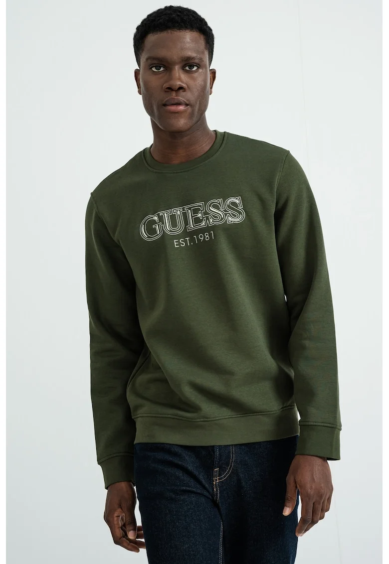Bluza de trening cu logo brodat, Verde aquamarin/Alb murdar