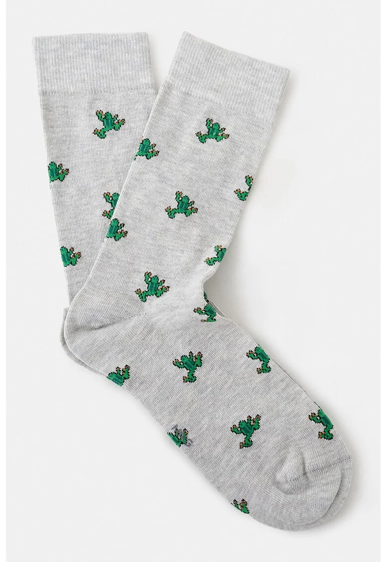 Sosete lungi cu imprimeu broaste, Gri deschis/Verde englez