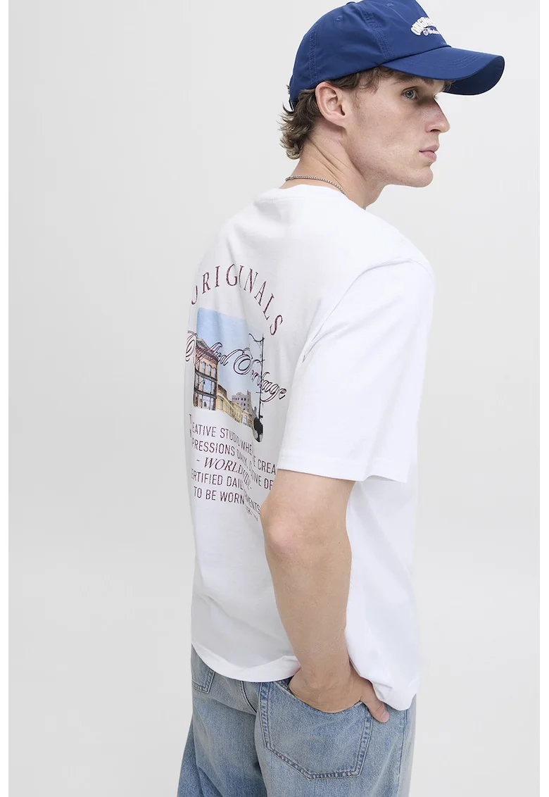 Tricou de bumbac organic cu imprimeu pe partea din spate, Alb