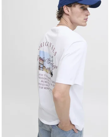Tricou de bumbac organic cu imprimeu pe partea din spate, Alb