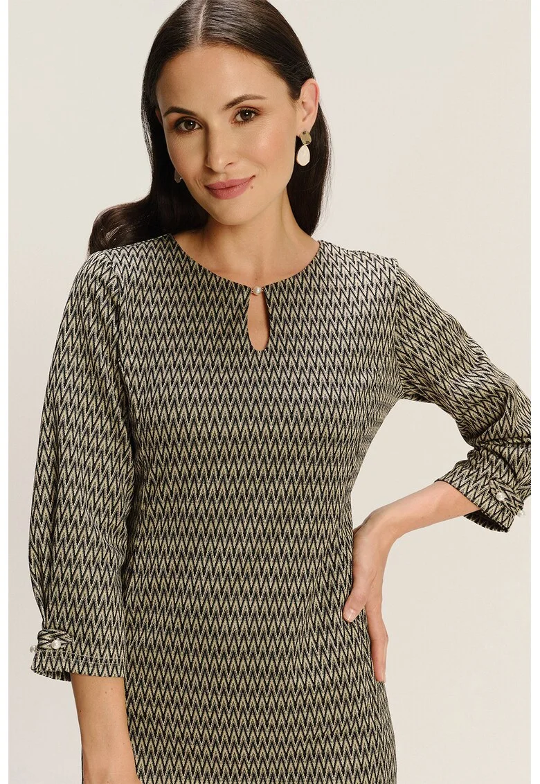 Rochie scurta din amestec de modal cu model si buzunare laterale, Negru/Bej deschis
