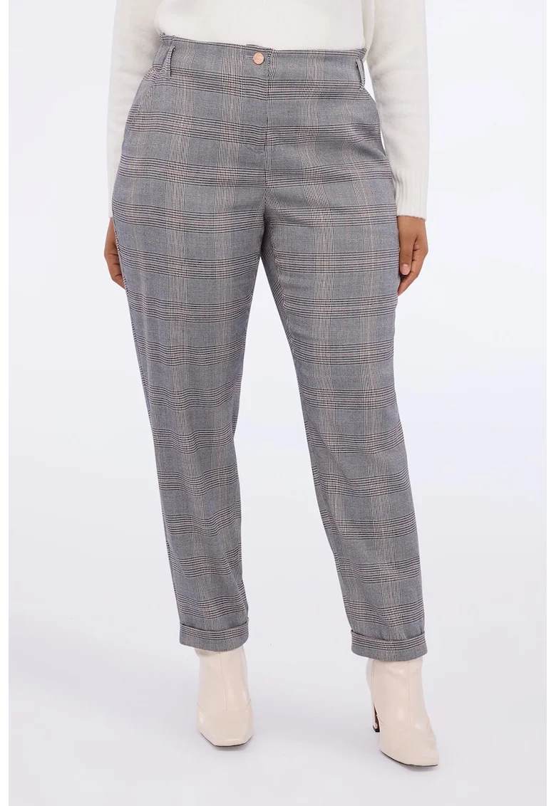 Pantaloni conici cu model in carouri, Gri deschis