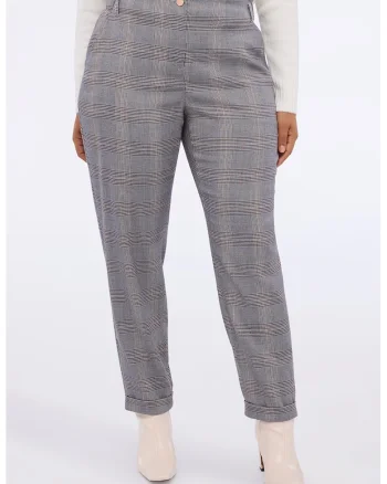 Pantaloni conici cu model in carouri, Gri deschis