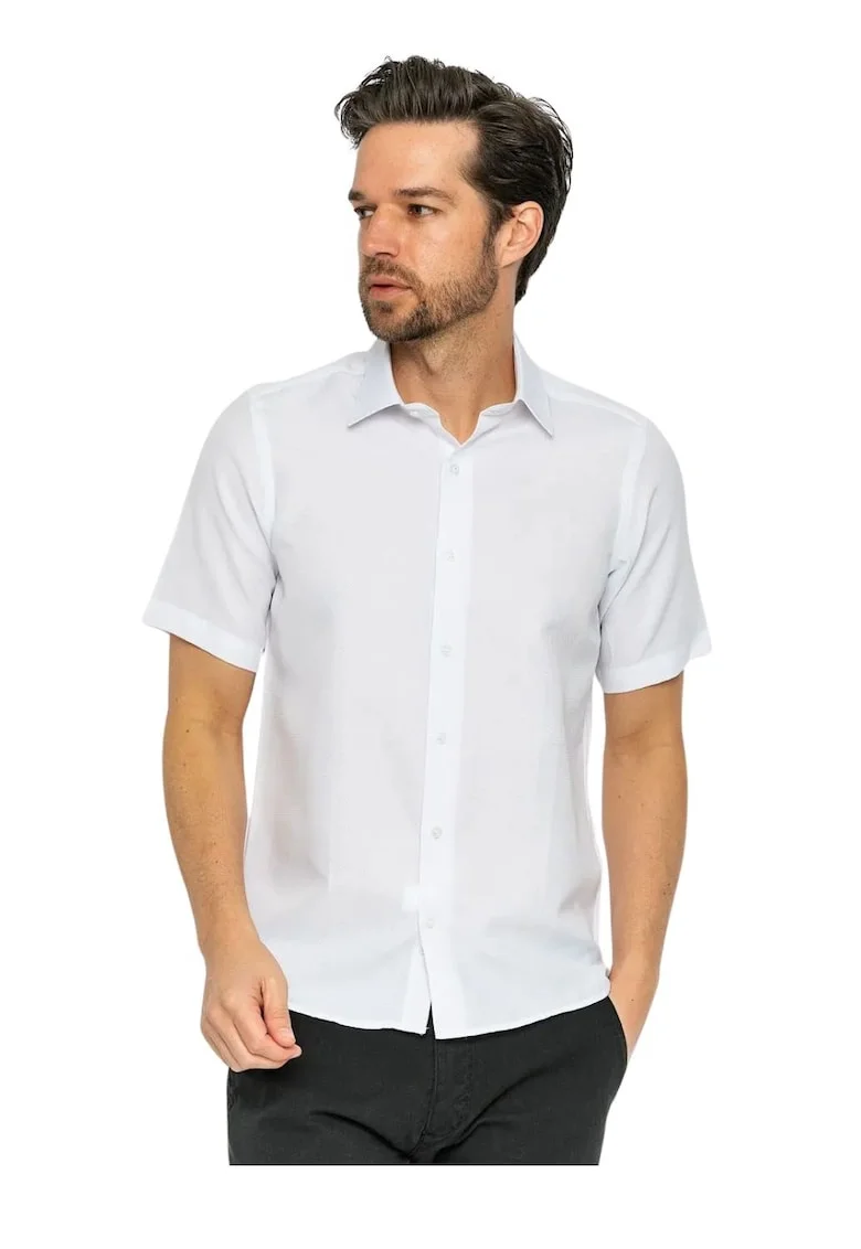 Camasa barbati  alb, bumbac, imprimeu, maneca scurta, stil casual,