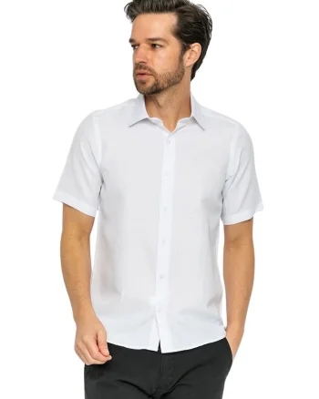 Camasa barbati  alb, bumbac, imprimeu, maneca scurta, stil casual,