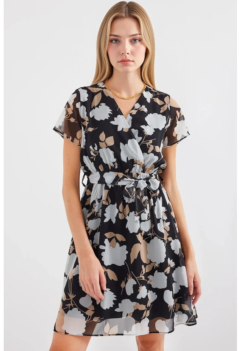 Rochie mini dama, HiCCUP, imprimeu floral, Negru