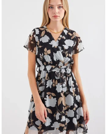 Rochie mini dama, HiCCUP, imprimeu floral, Negru