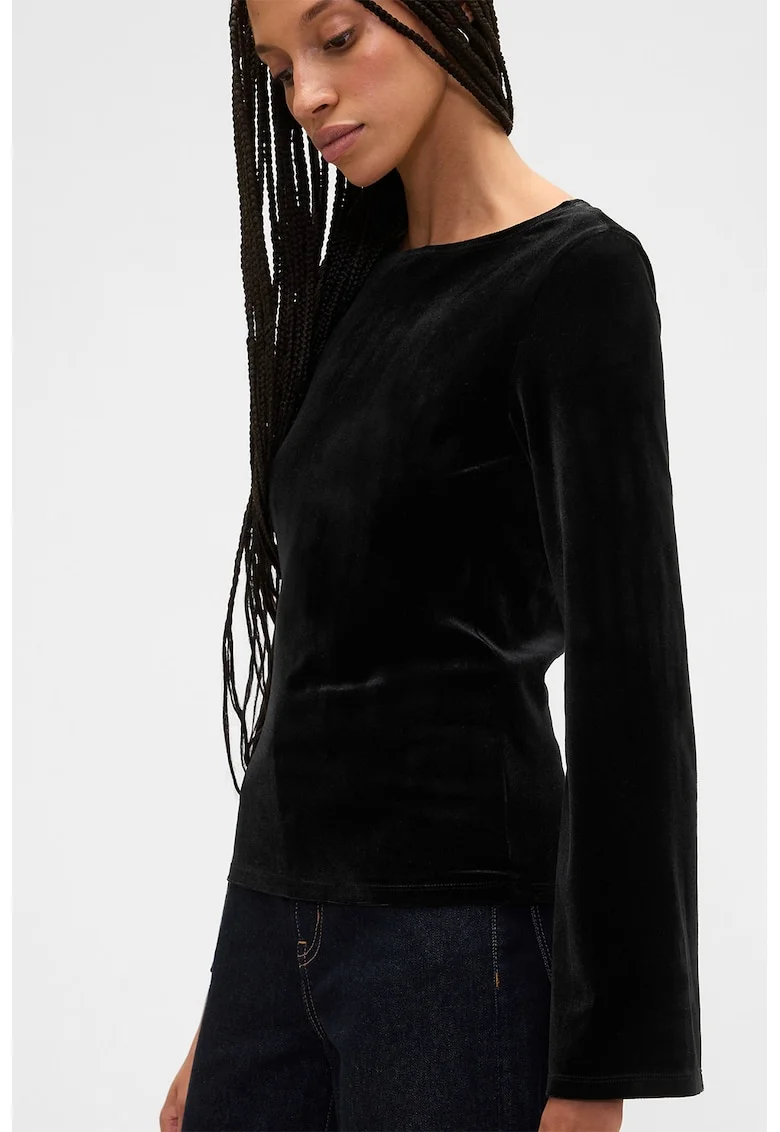 Bluza din velur si maneci clopot, Negru
