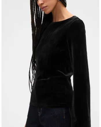 Bluza din velur si maneci clopot, Negru