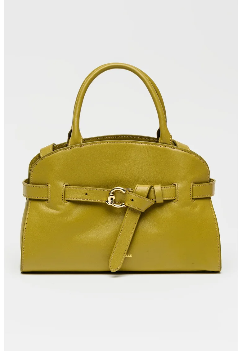 Geanta tote de piele cu bareta decorativa Sabine, Verde masliniu