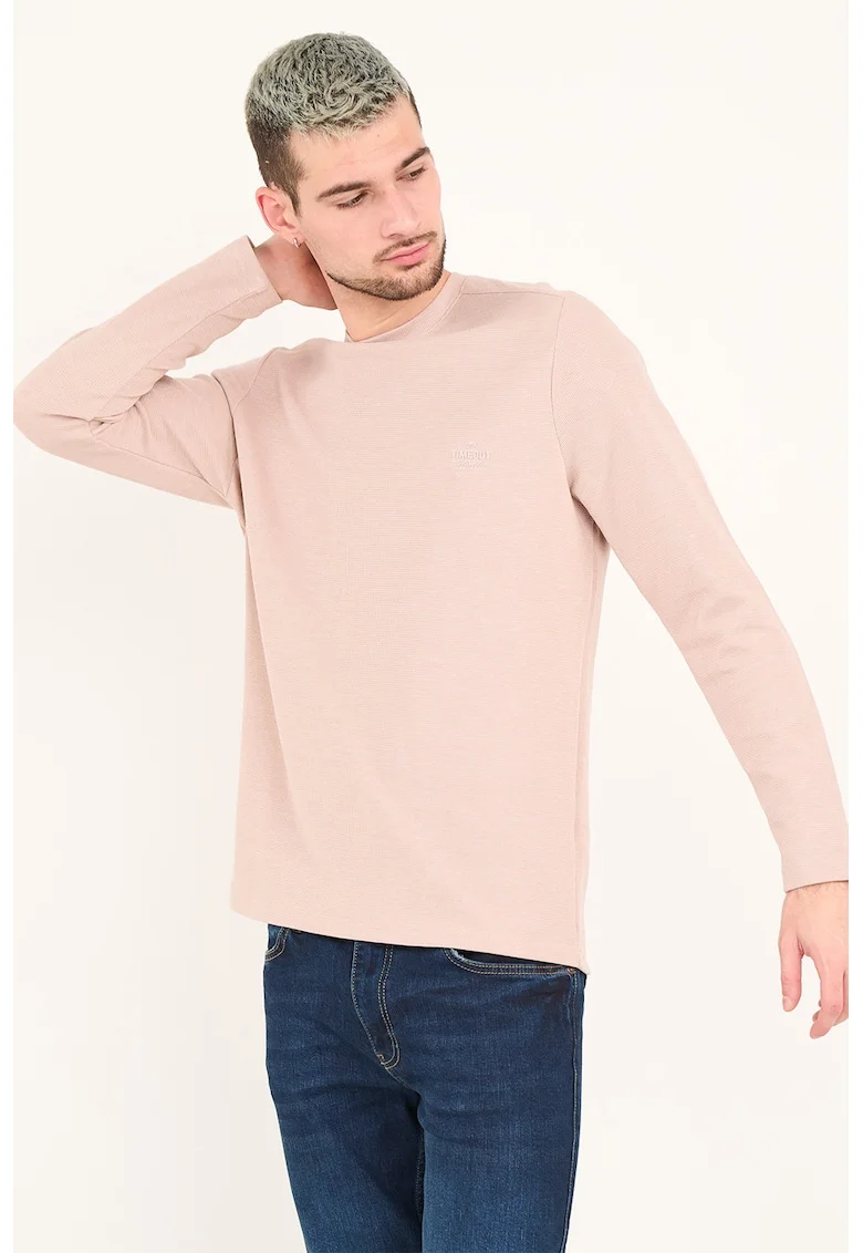Bluza cu decolteu la baza gatului si model uni, Bej