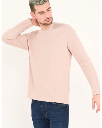Bluza cu decolteu la baza gatului si model uni, Bej