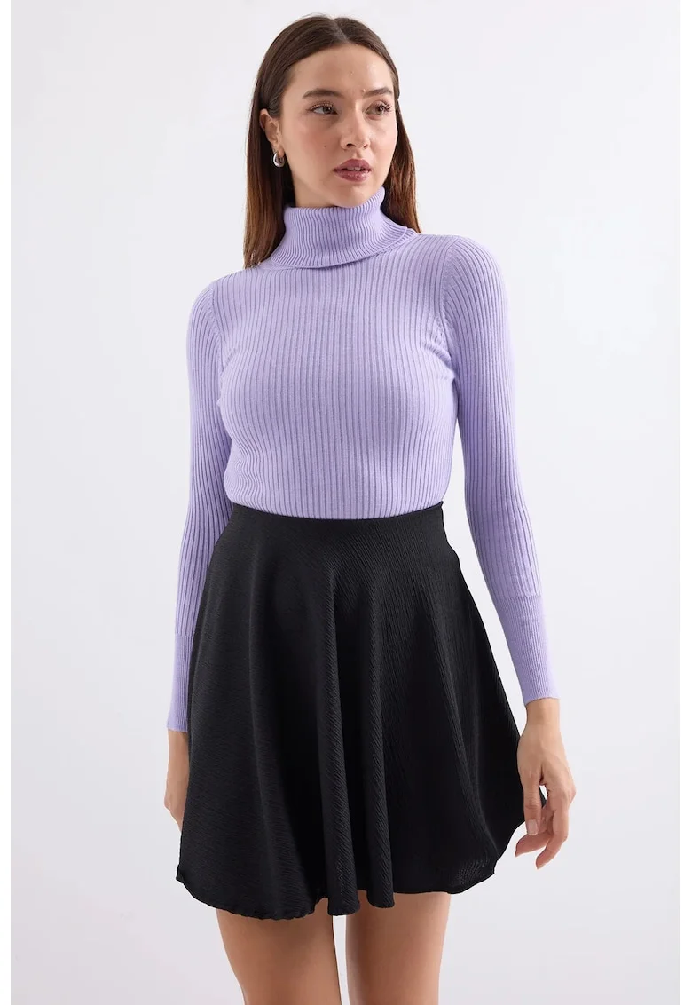 Pulover dama HiCCUP, texturat, guler inalt, violet, tricot